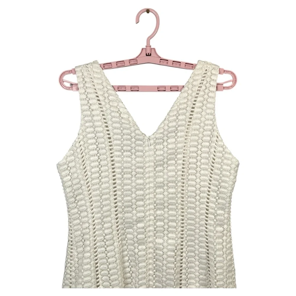 J. Crew White‎ Geometric Lace V-Neck Mini Skater Sleeveless Dress, Size 8